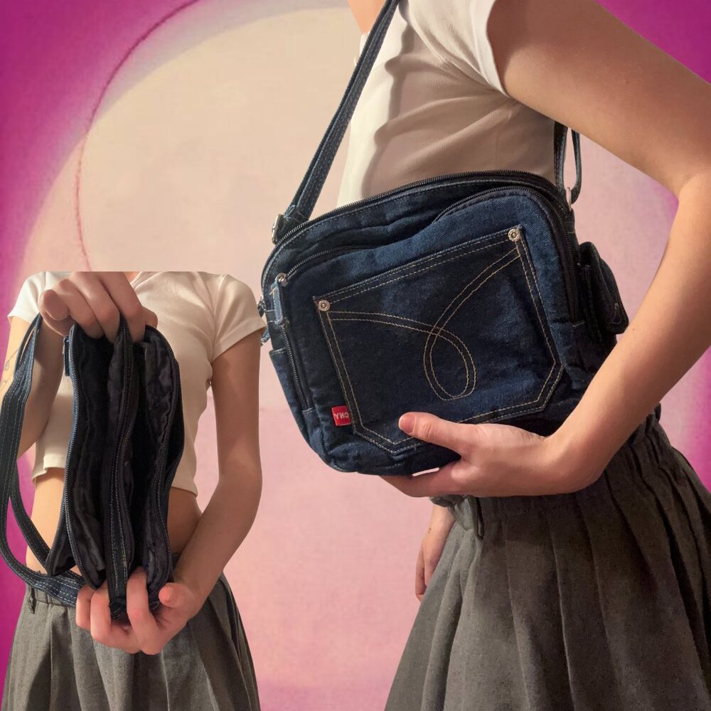 Denim Blue Jean Crossbody Bag/Purse SMALL, multi-section - compact